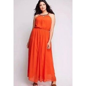 Lane Bryant Coral Occasion Maxi Belted Dress
